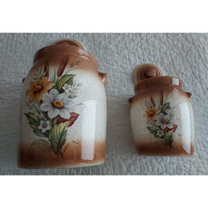 Lot Of 2 Ceramic Canisters Vintage Handmade with Lids close 9 in and 6 in tall